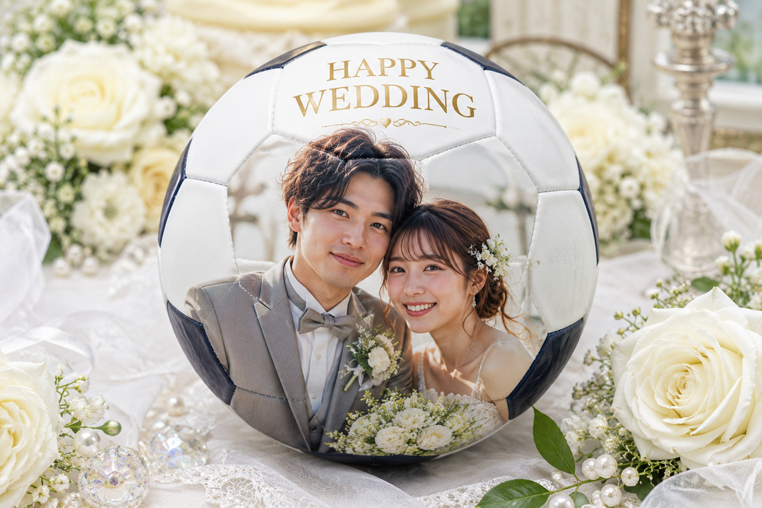 東京都在住20代　五十嵐様｜結婚祝いとして写真入りサッカーボールを製作しました